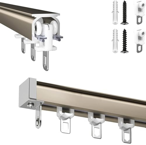Vorhang Schiene Gardinen Schienensystem, Einläufige Schiene Gardinenschiene System, Vorhangschiene 1 Läufig Curtain Tracks Decken- Oder Wandmontage Raumteiler, Leichte Montage Metallic, 2.3m/7.55ft