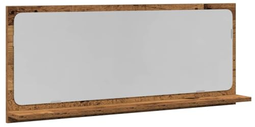 Foknhdi Altholz Badezimmer Spiegel mit Regal 90x10,5x37 cm, Holzwerkstoff, wandmontierter Badspiegel mit Stauraum