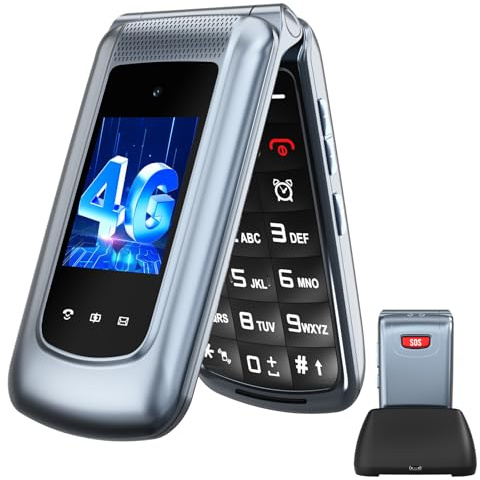 Ufferson 4G Telefono Cellulare per Anziani, Flip Telefoni Cellulari con Tasti Grandi, Doppia SIM, Annunci vocali, Volume alto, Funzione SOS, 2.4+1.77 Doppio Pantalla, Selezione Rapida, Grigio