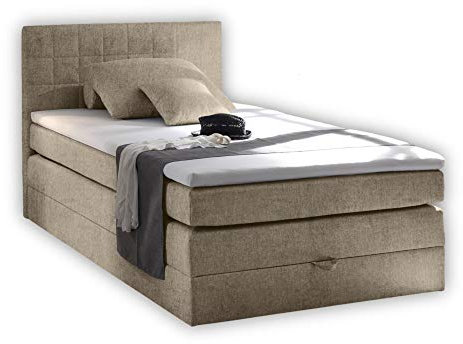 Stella Trading HAWAII 1 Boxspringbett 120x200 mit Bettkasten, Sand - Bequemes Bett mit Bonell Matratze H2-H3 & Komfortschaum Topper - 121 x 107 x 209 cm (B/H/T)