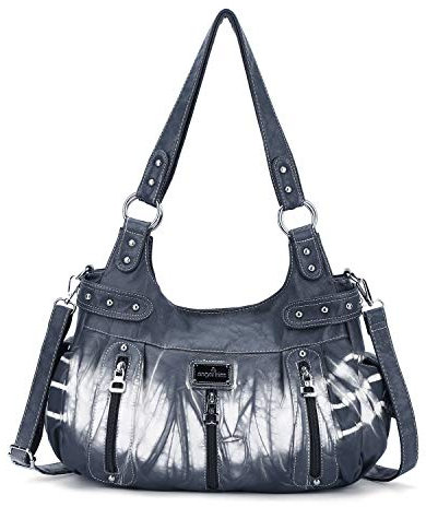 Angelkiss Große Geldbörsen und Handtaschen für Damen, gewaschenes Kunstleder, Crossbody, Hobo-Umhängetasche, Schultertasche, Handtasche, Z-grau, Large