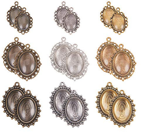 PH PandaHall 45sets/90pcs 3 formati 3 colori Basi piatti vassoi ovali con Cabochon vetro Dome Tiles Trasparente Cameo per Mestiere e Gioielli fai da te