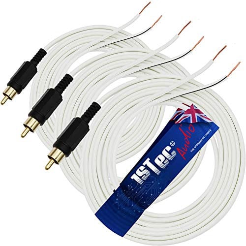 1STec 3 x 6m Gold Plated Bose 5.1 Acoustimass Lifestyle 10 15 18 28 48 V and T System Rear or Front Cube Surround Sound Satellite Speaker Wire RCA to Stripped Bare Ends (3 x 6 Metre, White)
