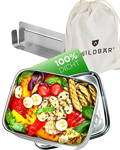 WILDBÄR – Premium Edelstahl Brotdose. BPA& plastikfreie Lunchbox mit flexibler Abtrennung ist auslaufsicher – Ideal für Schule & Büro – 1400ml Brotbox