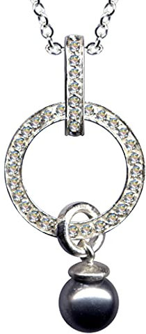 Kette + Anhänger Art Deco mit Perle grau Collier Echt Sterling 925 Silber Zirkonia Kettenanhänger weiss