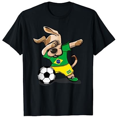 Dabbing Dog Brésil Fans Maillot de football brésilien T-Shirt