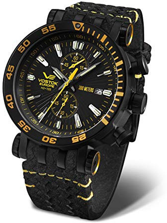 VOSTOK Europe Herrenuhr Chronograph Energia Rocket Schwarz/Gelb VK61-575C589