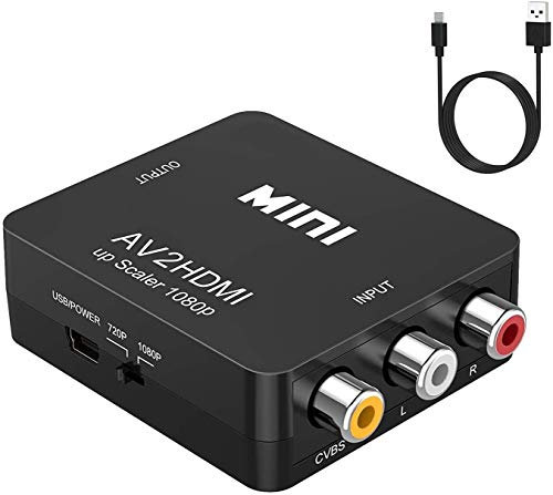 RCA vers HDMI Converter, 1080P Mini RCA Composite CVBS AV à HDMI Adaptateur, Support PAL/NTSC avec Câble, AV vers HDMI Vidéo Audio Convertisseurs pour TV/Laptop/PC/PS3/PS2/Wii/Blue-Ray/Xbox/VCR/DVD