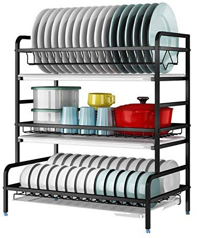 WLABCD Estante de baño de cocina, escurridores de platos Estante de placa Estante de secado de cocina con bandeja de goteo extensible Tablero de drenaje adicional Soporte para cubiertos,C,Medio
