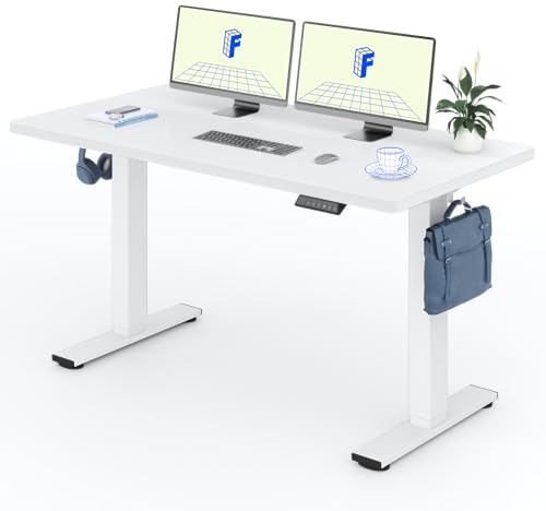 FLEXISPOT E1 Plus Electric Height Adjustable Standing Desk ONE PIECE | 140 * 80cm Sit Stand Up Desk with Memory Smart Panel Backpack Hook, Home Office (White Frame+ White Desktop)