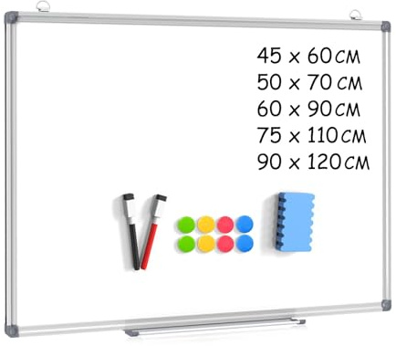 DOLLAR BOSS Large Whiteboard, White Board for Walls 120X90 CM Magnetic Board for Wall Magnet Board with Pen Tray Aluminium Trim and Dry Wipe Board Writing Board for Office and Home