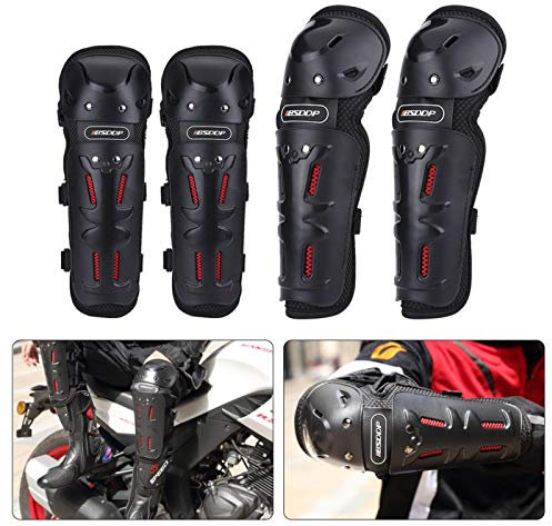 Ymiko 4pcs Motocross Knieschützer Ellbogenschützer Motorrad Radfahren Ellbogen Knieschützer Schutz Protektor Schutzausrüstung Verstellbare Kniescheiben Pads Schutz Rüstung für Motorradrennen