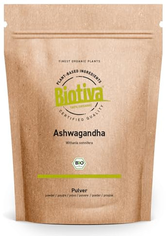 Ashwagandha in Polvere Bio 1000g | Polvere di Radice di Ashwaganda | Bacca del Sonno | Ayurveda | Ginseng Indiano | Withania Somnifera | Imbottigliato in Germania | Vegan | Biotiva