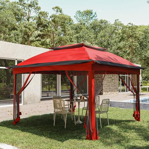 Joyside Gazebo pop-up per patio, gazebo a baldacchino con pareti laterali, gazebo per esterni, con zanzariera, tenda a baldacchino, tenda per matrimoni (rosso)