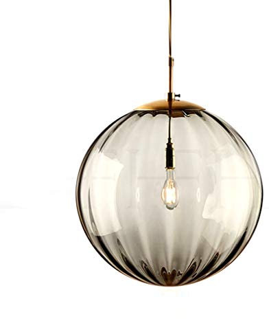 LANMOU Lampe à Suspension en Verre Boule, Lampe Suspension Table Salle à Manger Réglable, Suspensions Luminaire en Verre Industrielle Vintage Lustre Chambre Salon, E27, Ø20cm, Gris