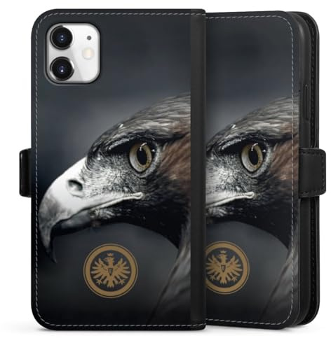 Klapphülle kompatibel mit Apple iPhone 11 Handyhülle aus Kunst Leder schwarz Flip Case Eintracht Frankfurt Offizielles Lizenzprodukt Adler