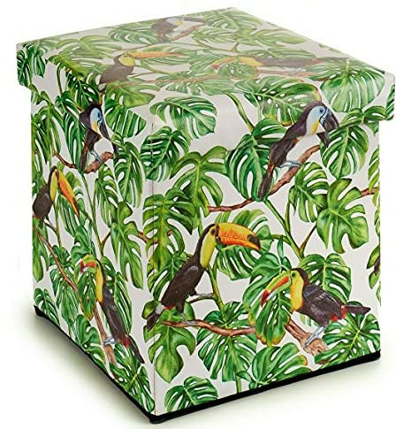 Gift Décor Ottoman Pouffe Faux Leather Foldable Toucan Theme Storage Box And Seat 31x31cm