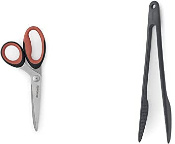 Brabantia 121746 Tasty+ Kitchen Scissors, Terracotta Pink & 122842 Tasty+ Kitchen Tongs Plus Tweezers, Granite Grey