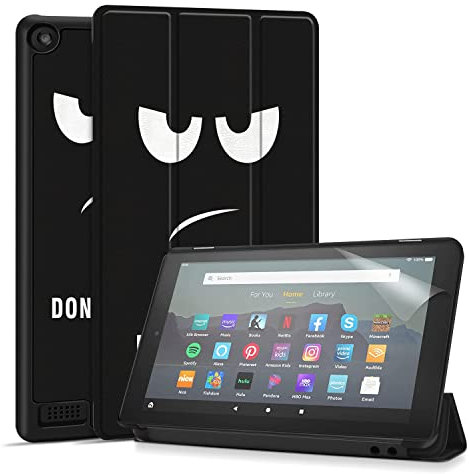 TNP Schutzhülle für Amazon Kindle Fire 7 Tablet 9. und 7. Generation, Smart Slim PU Leder Schutzhülle mit Auto Sleep/Wake, Flip Stand f/ 7 Zoll Display 2019 2017 Release Gen (Don't Touch)