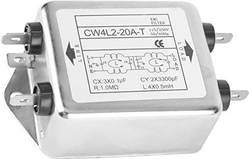 Tyenaza Netzfilter 230V, Power EMI Filter 20A, CW4L2-20A-T, Einphasenfilter, Kupfer, Stiftkabelschuh, 115V / 250V 20A 50 / 60Hz, Elektromagnetische Interferenzfilter, Polyolefin, -40 bis 85 C