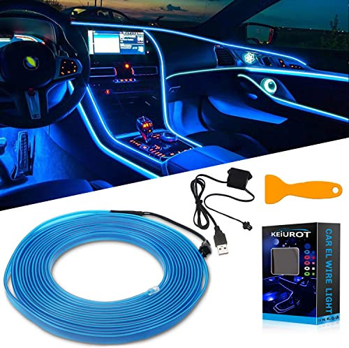 Keiurot El Wire Lights USB Neon Wire Blue 5M/16Ft for Car Ambient Lighting Atmosphere Car Led Interior Strip Light Sewing Edge Decoration