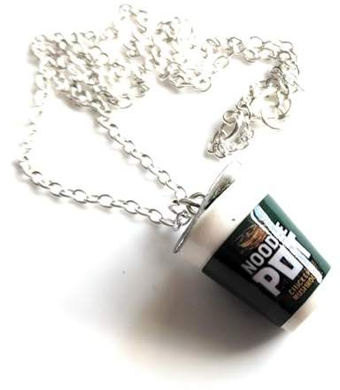 Purple Petals Jewellery Box Handmade Noodle Pot Fun Food Necklace - Gift Boxed