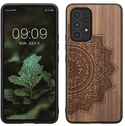 kwmobile Hülle kompatibel mit Samsung Galaxy A53 5G Hülle - Holz Case - Handy Cover - TPU Handyhülle in Dunkelbraun Halbblume