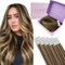 Fshine Extensiones Adhesiva Pelo Natural 16 Pulgadas 40CM Cabello Humano Marrón Resaltado Rubio 50g Invisible Trama Cinta En Adhesivo Extensiones Cabello 20 Piezas Color 4P27