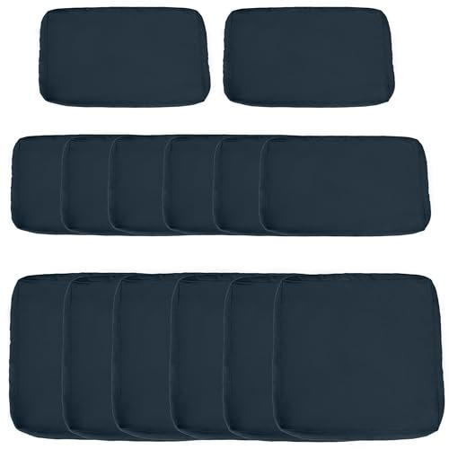Outsunny Lot de 14 Housses de Rechange Coussins Salon de Jardin - 6 Housses Coussin d'assise, 8 Housses Coussin Dossier - Housses zippées Polyester déperlant Bleu