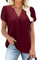 Siddhe Damen Blusen Elegant Kurzarm Sommer Longbluse Schicke Damen Oberteile für Festliche Damen Mode Oberteile Hochzeit Bluse Damen Sommer Locker Tshirt Damen Baumwolle Shirt, Weinrot Große Größe