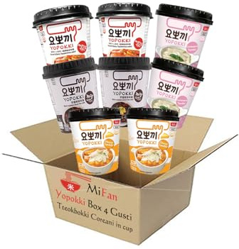 MiFan Tteokbokki Box – Cup di Gnocchi di Riso Coreani Istantanei | Gusti Misti a Scelta – Cibo Coreano Originale in Cup – 4 o 8 Porzioni (8 Pezzi, MAXI 4 Gusti (8x))