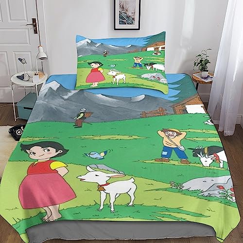 SUCREVEN Heidi 3D Bettwäsche Kinder Bettwäsche Mit Bettbezug and Kopfkissenbezüge,Zeichentrickfilm Bettbezug Mit Mikrofaser Reißverschluss,weiche Bequemer Bettbezug 2 Teilig Single(135x200cm)