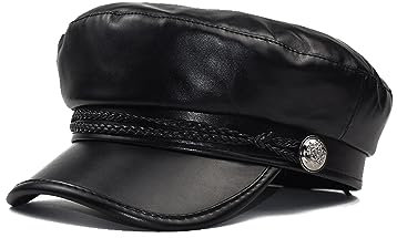 Nanwansu Damen Fiddler Cap Newsboy Hut PU Leder Visier Baskenmütze, Schwarz, Einheitsgröße