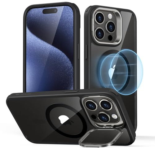 ESR for iPhone 15 Pro Max Case, Compatible with MagSafe, Military-Grade Protective Case, Built-In Stash Stand Phone Case, Scratch-Resistant Back Cover, Classic Series, Clear Black