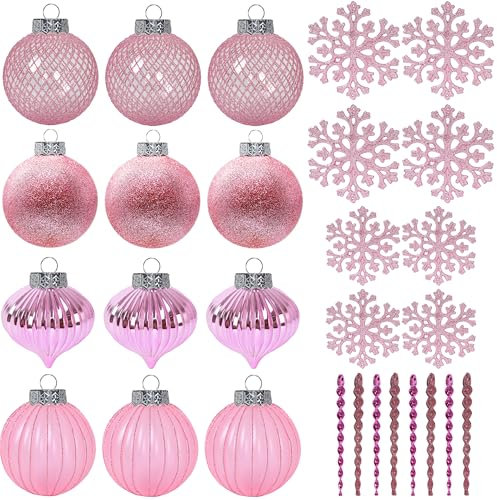 Boules d'arbre de noël Roses, 28 pièces, décoration de noël, en Plastique incassable, 3.15 Boules de glaçons, Flocons de Neige