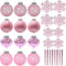 SLEETLY 28pk Bauble Pink Ornaments for Christmas Tree Holiday Xmas Decorations, Shatterproof Plastic 3.15 Baubles, Icicles and Snowflakes