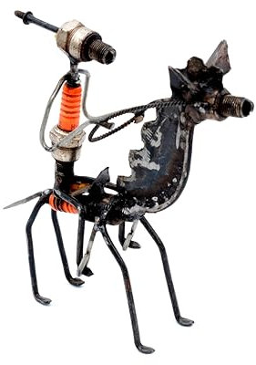 Brillibrum Design Dekofigur Reiter Metallmännchen Zündkerzen-Figur Handmade Reiter Stahlfigur Pferd Metallfigur Deko Figur Zündkerze Eisenfigur (Reiter)