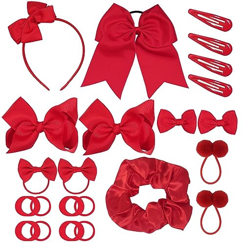 45 Stück Mädchen Haarschmuck Set, Rote Haarschleife Schleife Haargummis Haarnadel Schleife Gummiband,Kinder Haarschmuck für Mädchen Teens Kleinkinder Halloween Weihnachten Kindertag Partygeschenke