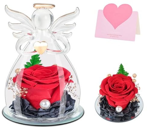 ANBET Ewige Rose im Glas Geschenke für Frauen Weihnachten Engel Glasrose Red Infinity Rosen Glasengel Mother Sisters Uroma Freundin Geburtstag Jahrestag Muttertag