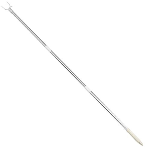 Poteau rétractable pour corde à linge, poteau télescopique de 51 pouces en acier inoxydable avec crochet à longue portée Poteau à fourche pour crochet à linge pour armoire, corde à linge, cintre