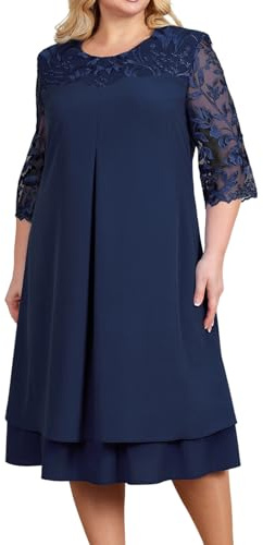 Generisch Kleid Langarm Blau Damen Elegant Sommer n Stickerei 3/4 Ärmel Chiffon Kleid Hochzeit Festliche Cocktail Kleid Fest Kleider Frauen Elegant Langes Atmungsaktives Leichtes Kleid