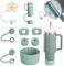 Yuecda Stanley Cup Accessories Set - Silicone Spill-Proof Stopper (6), Straw Cover Cap (2), Silicone Boot - 40oz & 30oz Matcha Green