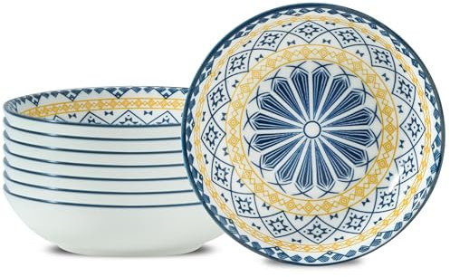 XINLTC Lot de 8 Assiettes à Dessert en Porcelaine | Assiette pour Petit-déjeuner Multicoloré | Ø14x H3.3 cm | Petite Assiette à Tapas, Gâteau | Petite Assiettes Vaisselles pour 8 Personnes
