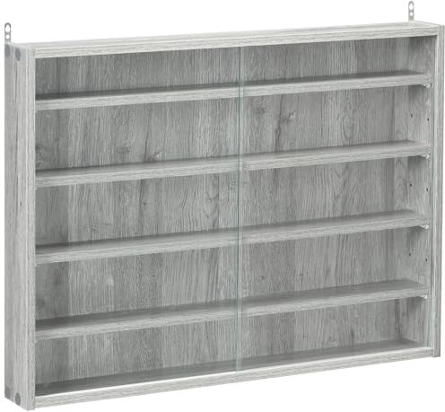 HOMCOM Vitrine pour Collection vitrine Murale 80 x 9,5 x 60 cm avec 4 étagères réglables en Hauteur et 2 Portes coulissantes en Verre, pour Collection de Figurines et Voitures Miniatures, Gris