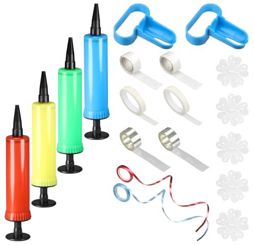 4 Pezzi Universale Pompa Palloncini Manuali, Alta Qualità Palloncini Fiore Clip Connettore, Riutilizzabile Annodatore a Palloncino, Hand Held Gonfiatore a Palloncino per Festa Compleanno Matrimonio