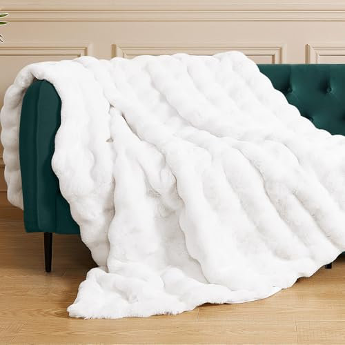 ORINOVA Kuscheldecke Flauschige 130x150 cm Weiß Bubble Decke Plüschdecke Kunstfell Felldecke Sofadecke Kuschelig Wohndecke Fleecedecke Bett Wohnzimmer