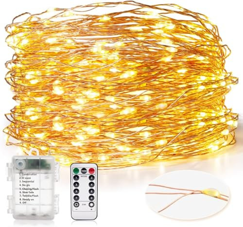 TOYTOPIE Stringa Luci LED, 300 LED 30m Luci Natale Interne Esterno Giardino Luci Led a Batteria Decorative, Filo di Rame Bianco Caldo Luci per Decorazioni Matrimonio Natale Festa (99ft / 30m)