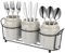 SUMTree 3-Piece Ceramic Silverware with Metal Rack, Utencil Holder Flatware Caddy Spoon Holder Cultery Organizer for Countertop, Kitchen Table, Cabinet or Pantry, Grey