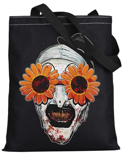LEVLO Lustige Clown-Film-Tragetasche, aus Segeltuch, Film-Fans, Geschenke, Horror-Film, wiederverwendbare Einkaufstasche, Clown-Filmkunst, Merchandise
