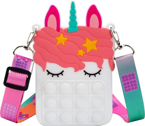 Accevo Weiß Pop Geldbeutel für Mädchen Kinder, Pop Fidget Spielzeug Geldbeutel Taschen, Fidget Geldbeutel, Mädchen Einhorn Geldbeutel Sensory Silikon Pop Fidget Rucksack Spielzeug Mädchen Handtasche